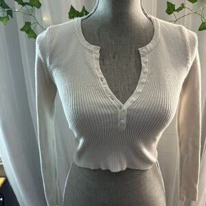 Princess Polly Ivory Ribbed Long-Sleeve Crop Top
